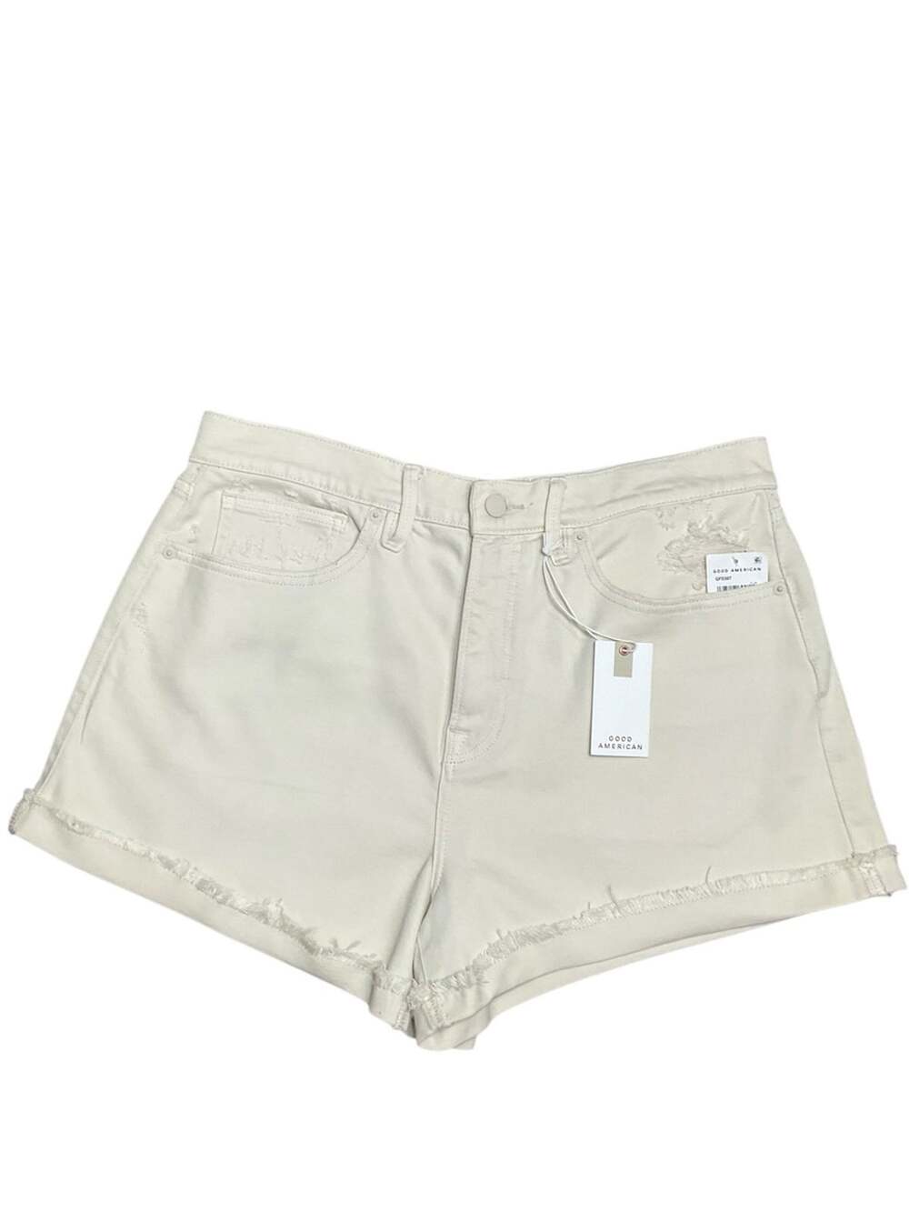 Good American Women’s Mid Rise Distressed Frayed Hem Jean Shorts Size 10 NWT